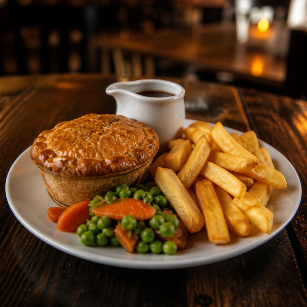 Pie, chips and gravy